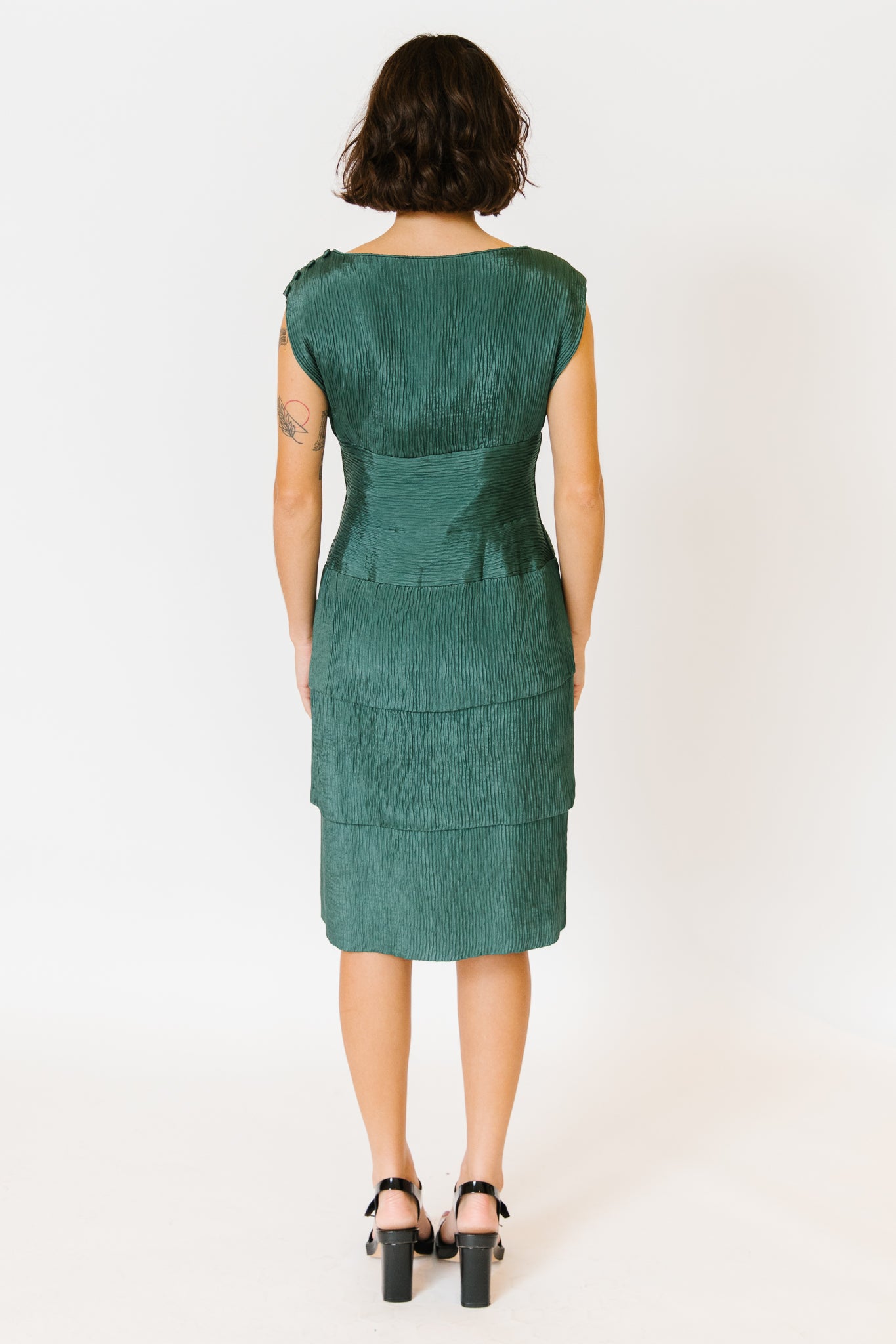 Victor Edelstein Plissé Green Silk Cocktail Dress