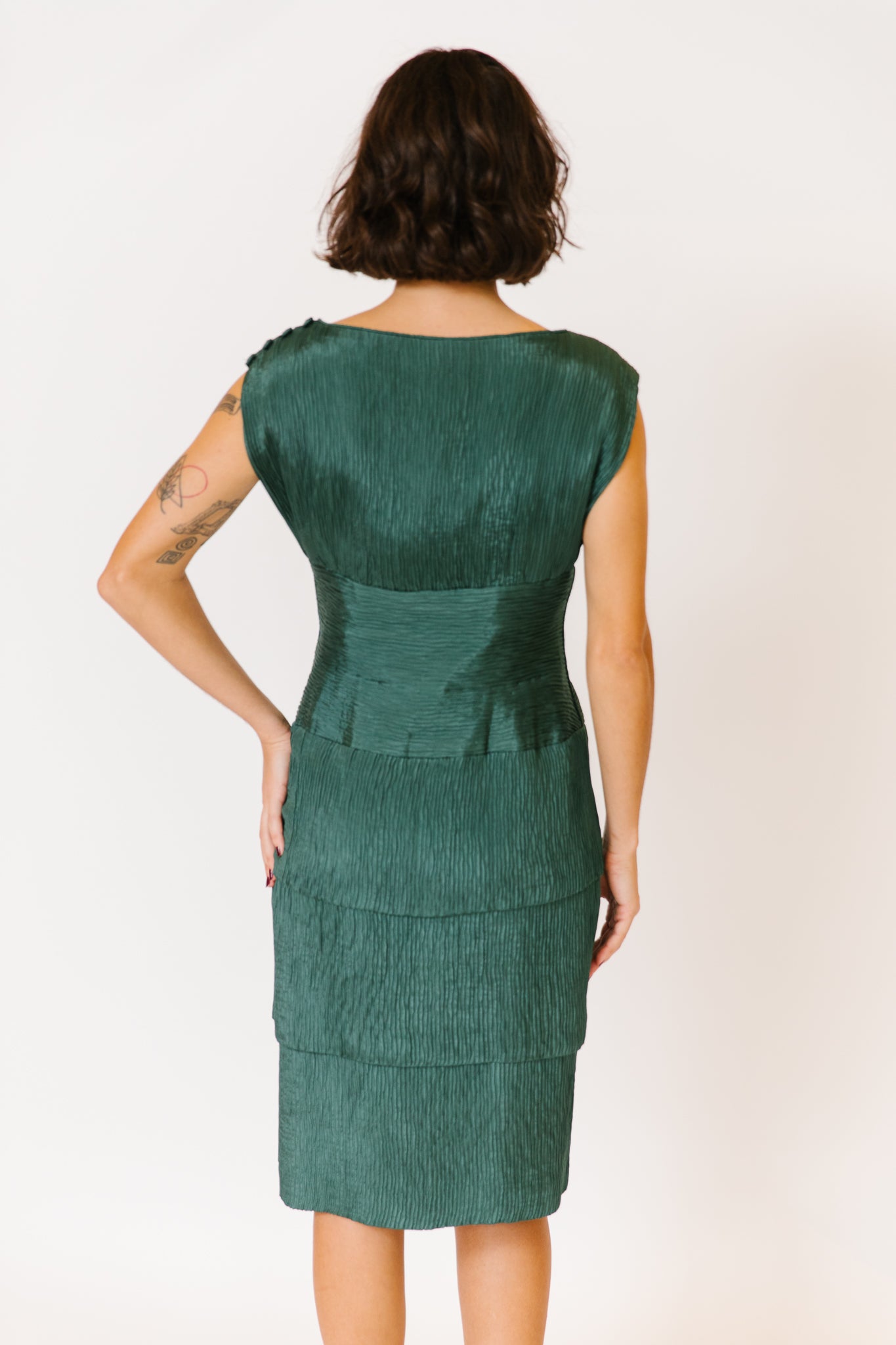 Victor Edelstein Plissé Green Silk Cocktail Dress