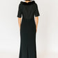 Black Mink Trimmed Silk Boat-Neck Gown