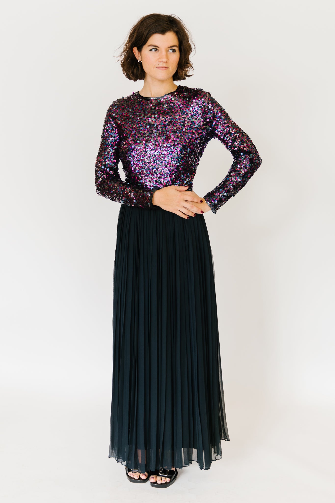 Purple/Navy Silk Sequined Gown