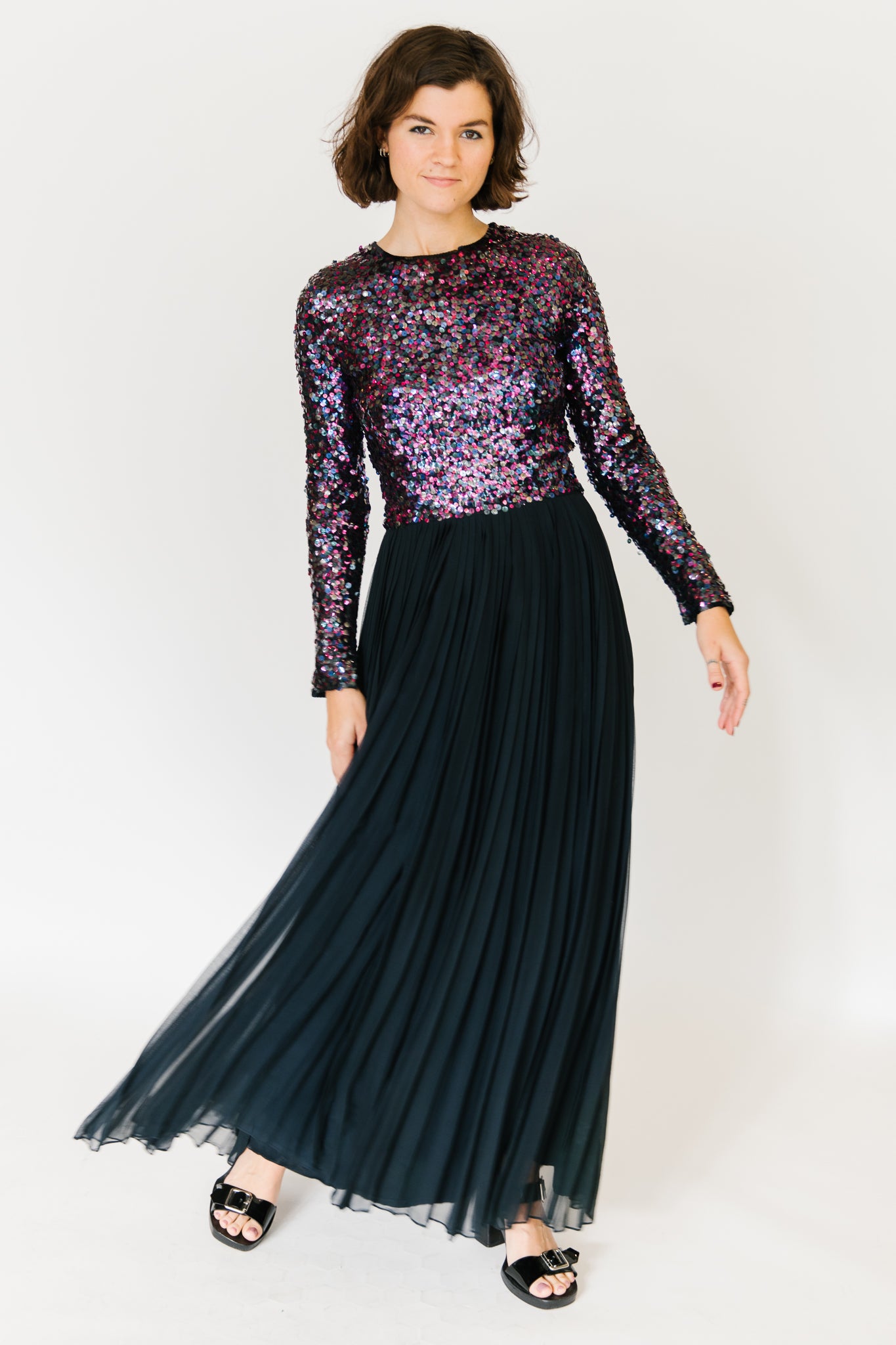 Purple/Navy Silk Sequined Gown