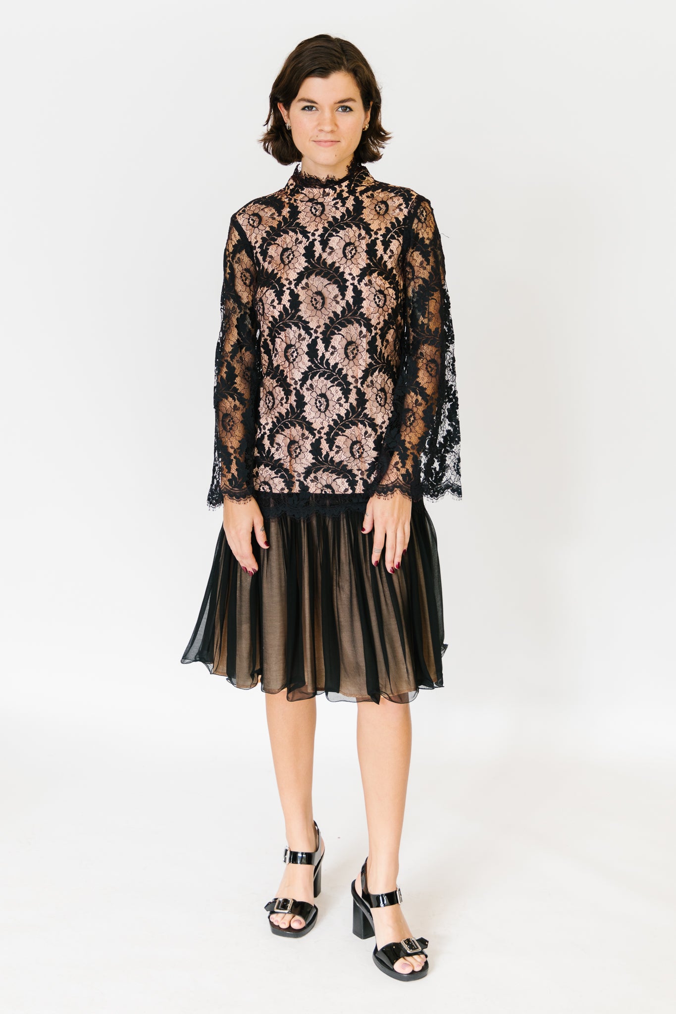 Mitzy Black Lace Drop-Waist Party Dress