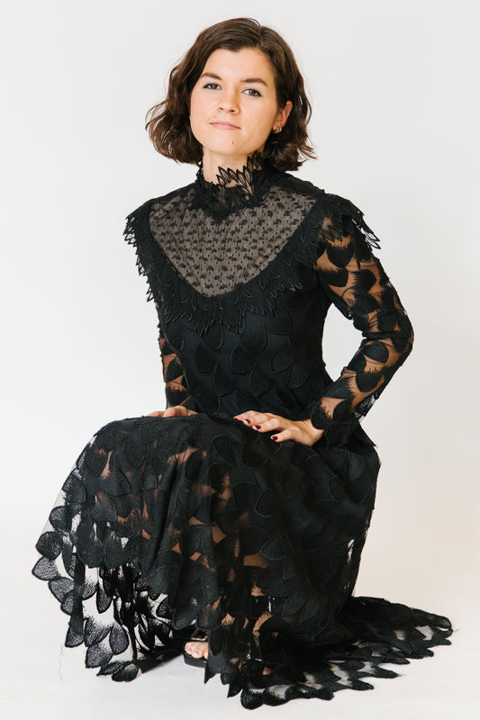 1930s Edwardian Black Lace Dress