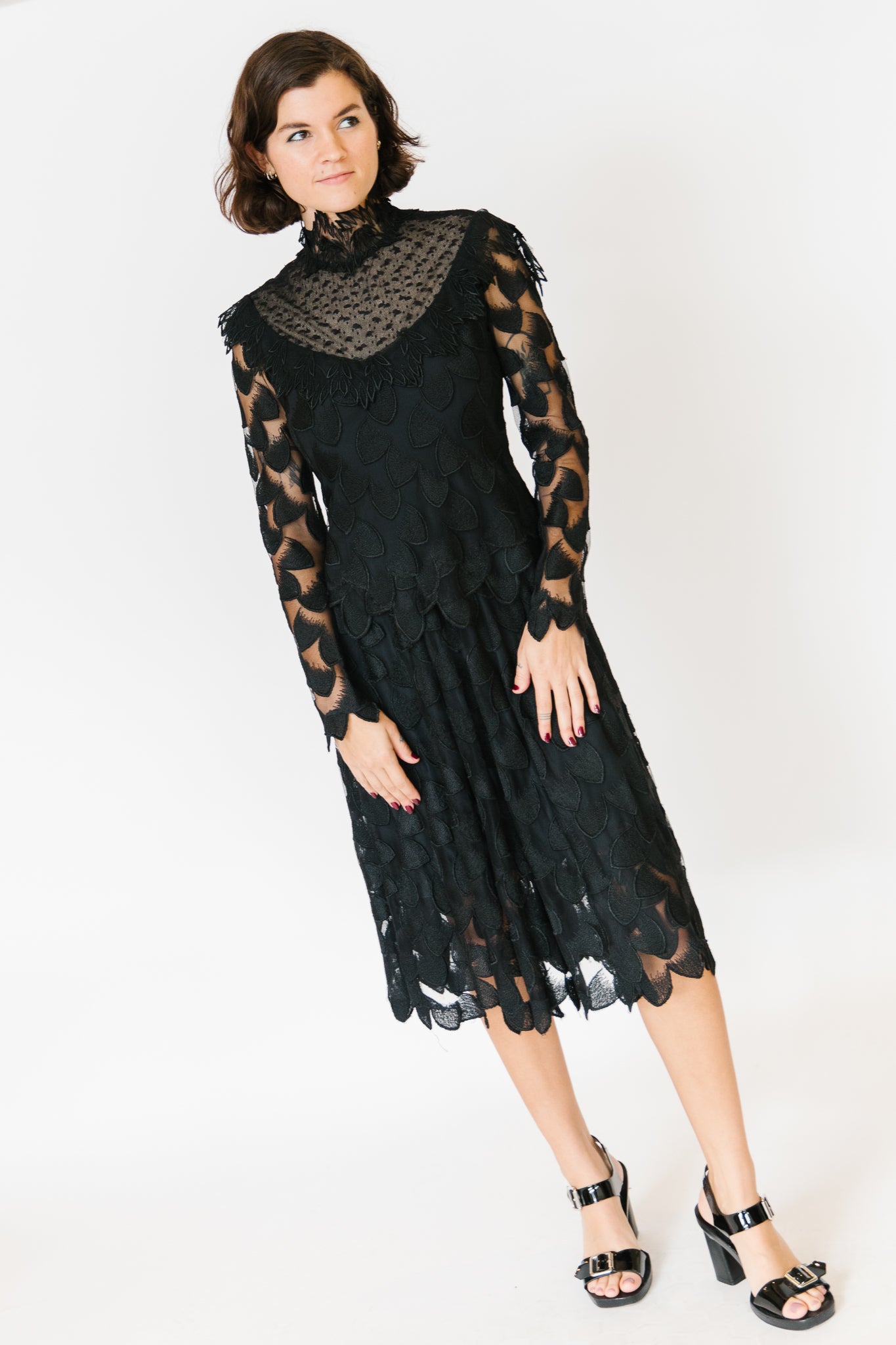 1930s Edwardian Black Lace Dress