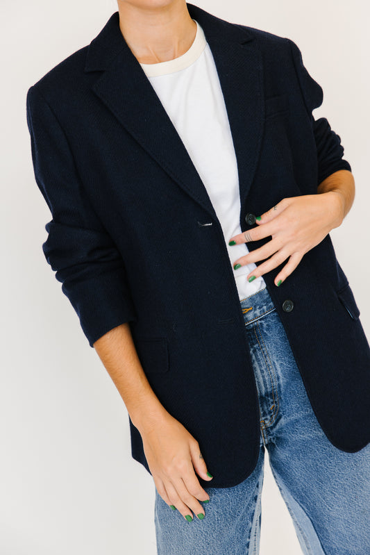 Navy Wool and Mohair Blazer