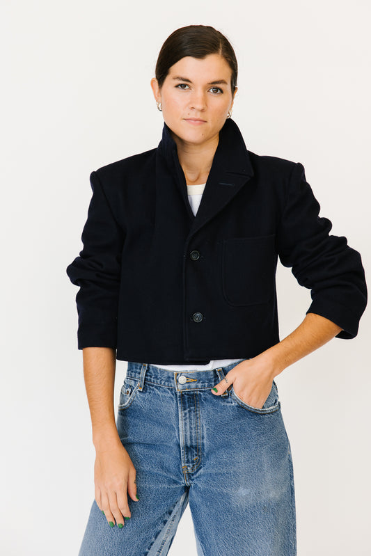 Cropped Navy Wool Jacket