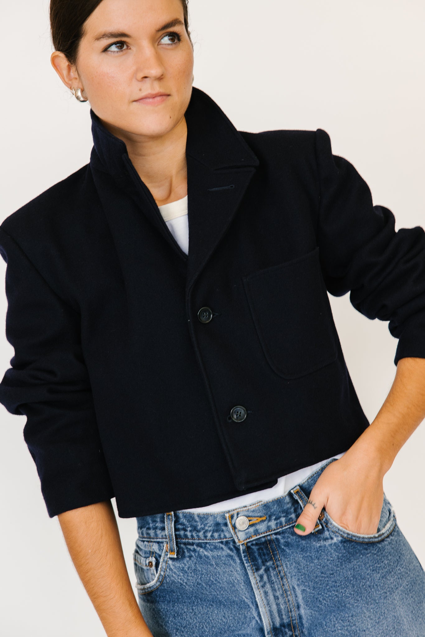 Cropped Navy Wool Jacket