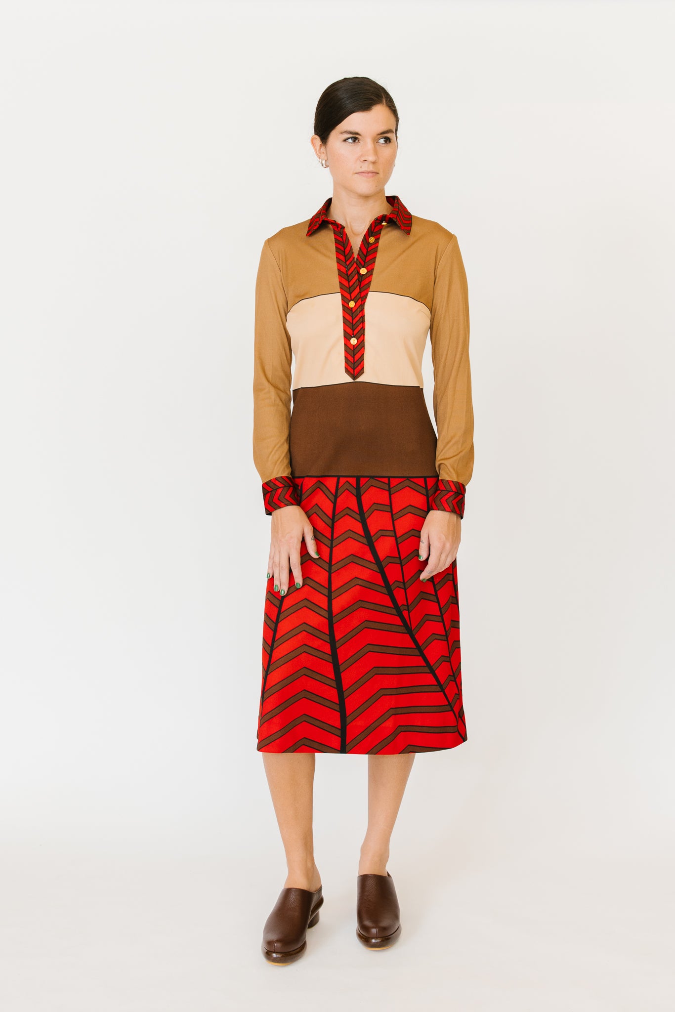 Roberta Di Camerino Brown and Red Knit Dress