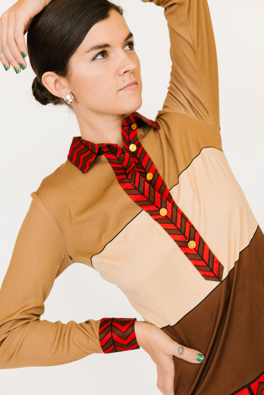 Roberta Di Camerino Brown and Red Knit Dress