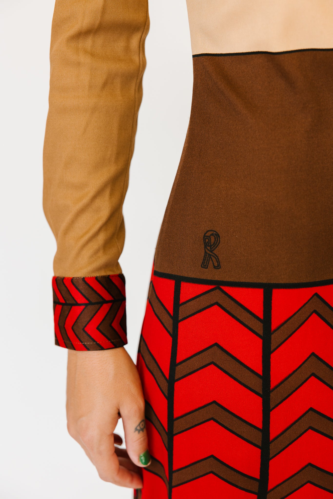 Roberta Di Camerino Brown and Red Knit Dress