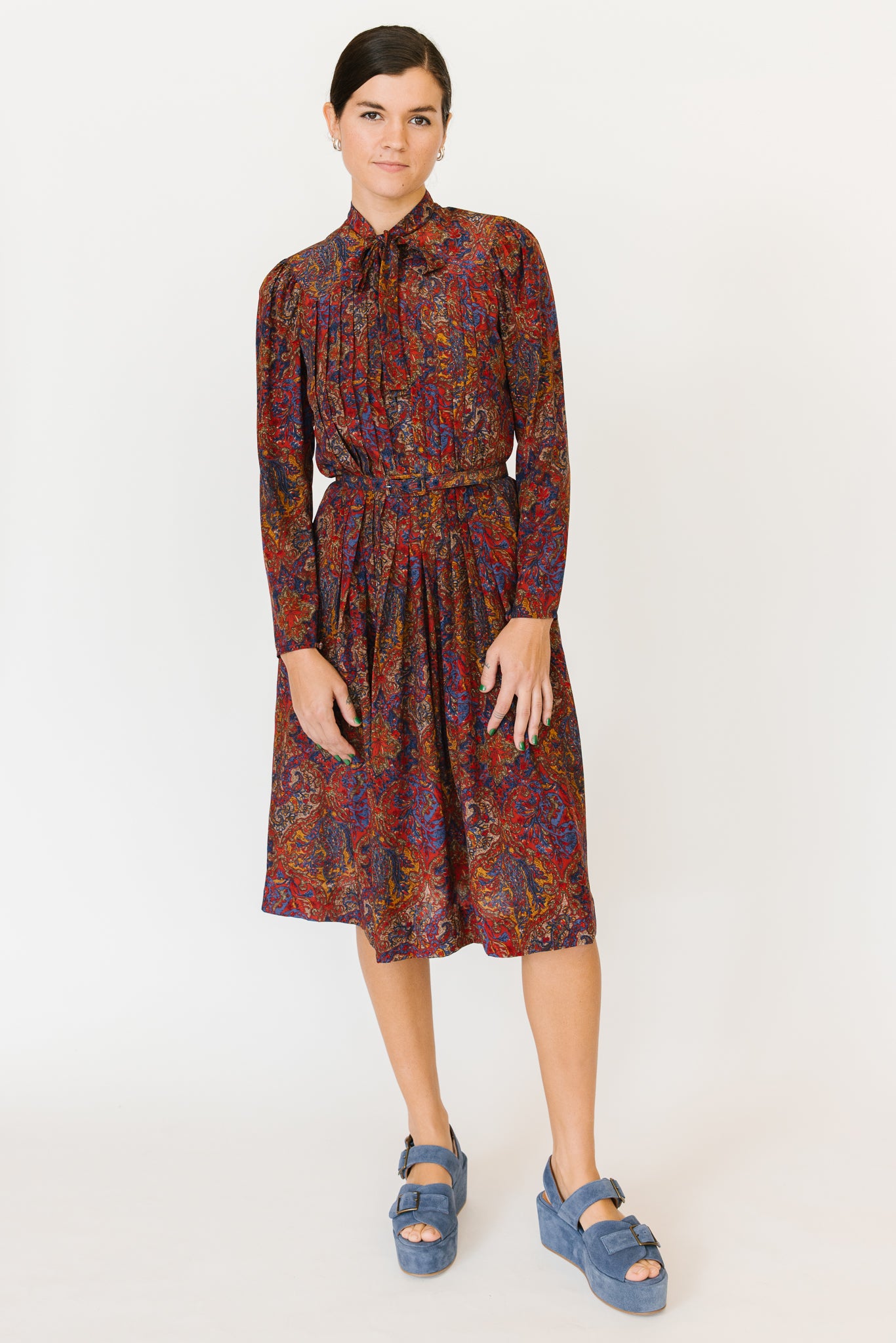 Albert Nipon Pleated Tie Neck Dress