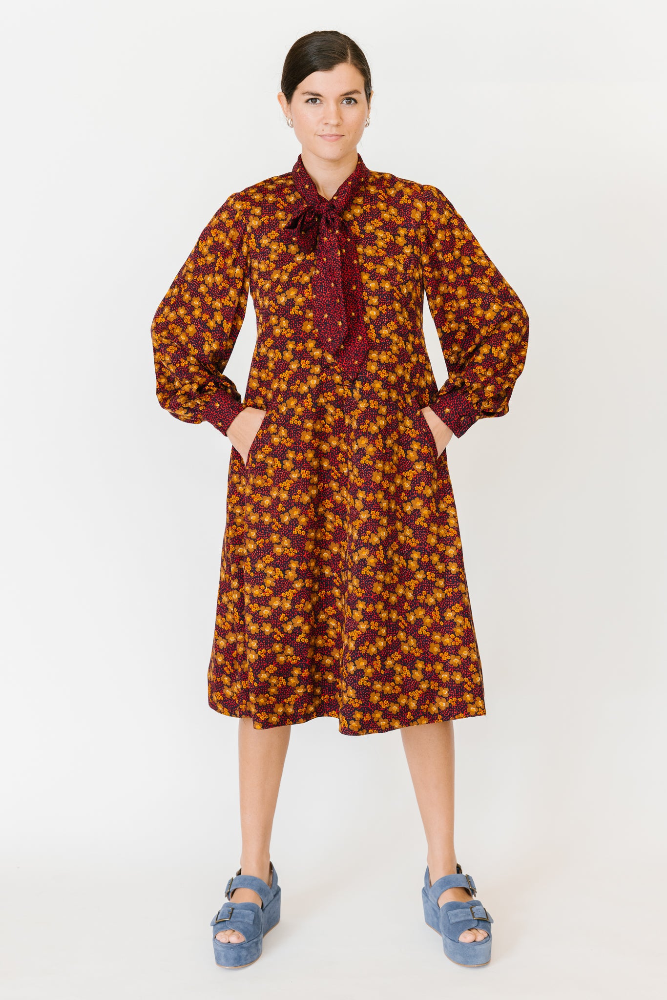 Stanley Platos Fall Floral Pussy Bow Dress