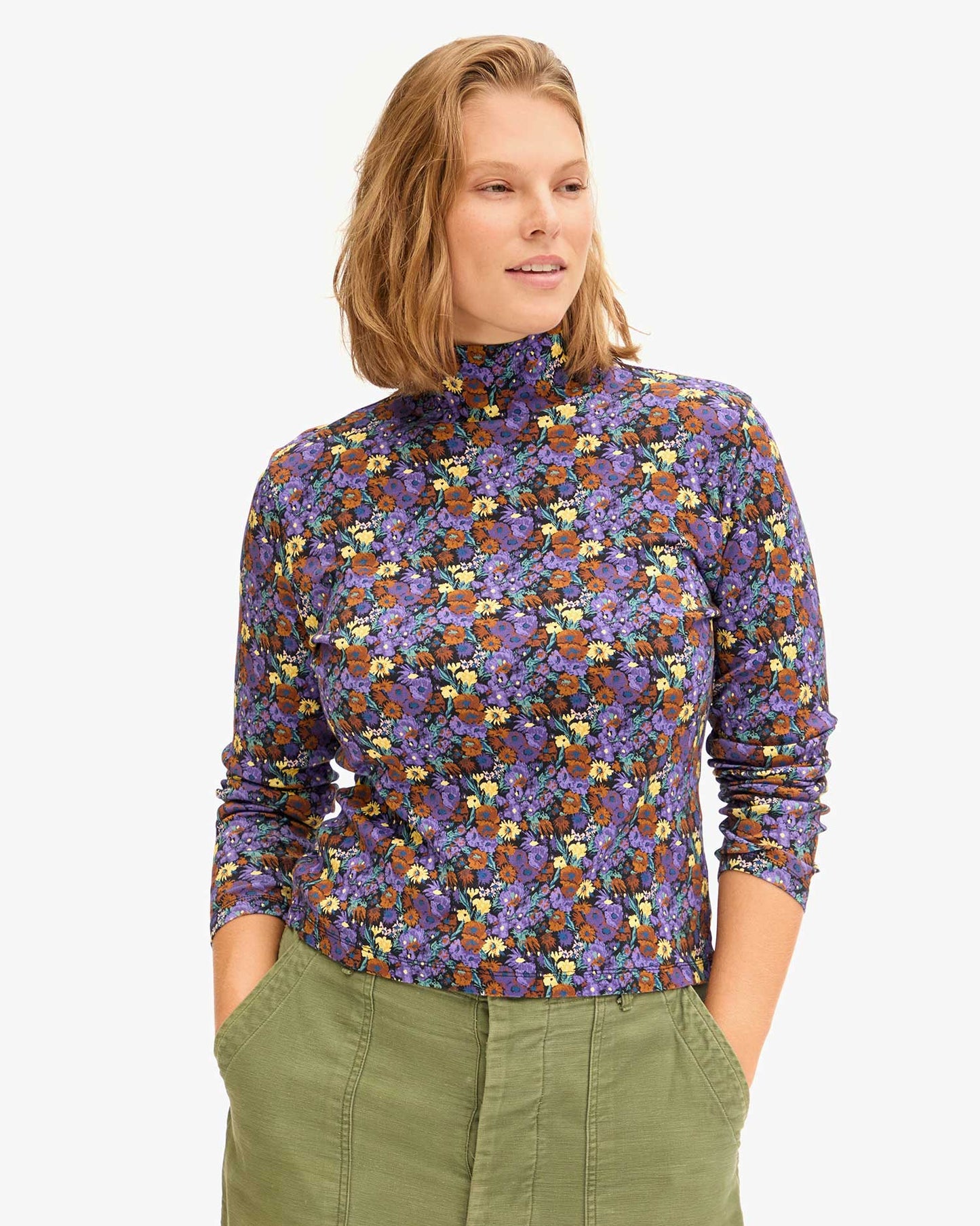 Clare V. Le Turtleneck - Purple Fall Floral