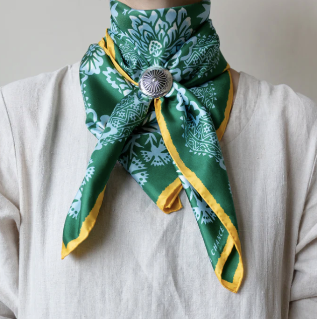 Last Chance Textiles Silk Twill Scarf - Blossom in the Garden Green