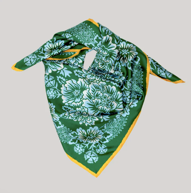 Last Chance Textiles Silk Twill Scarf - Blossom in the Garden Green